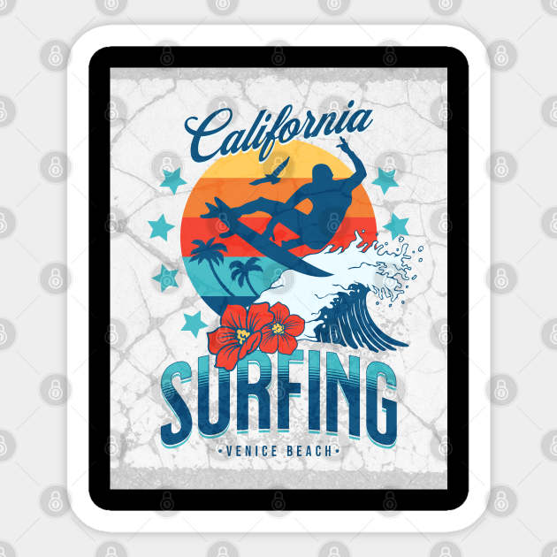 California Surfing - Venice Beach Sticker by Oldetimemercan